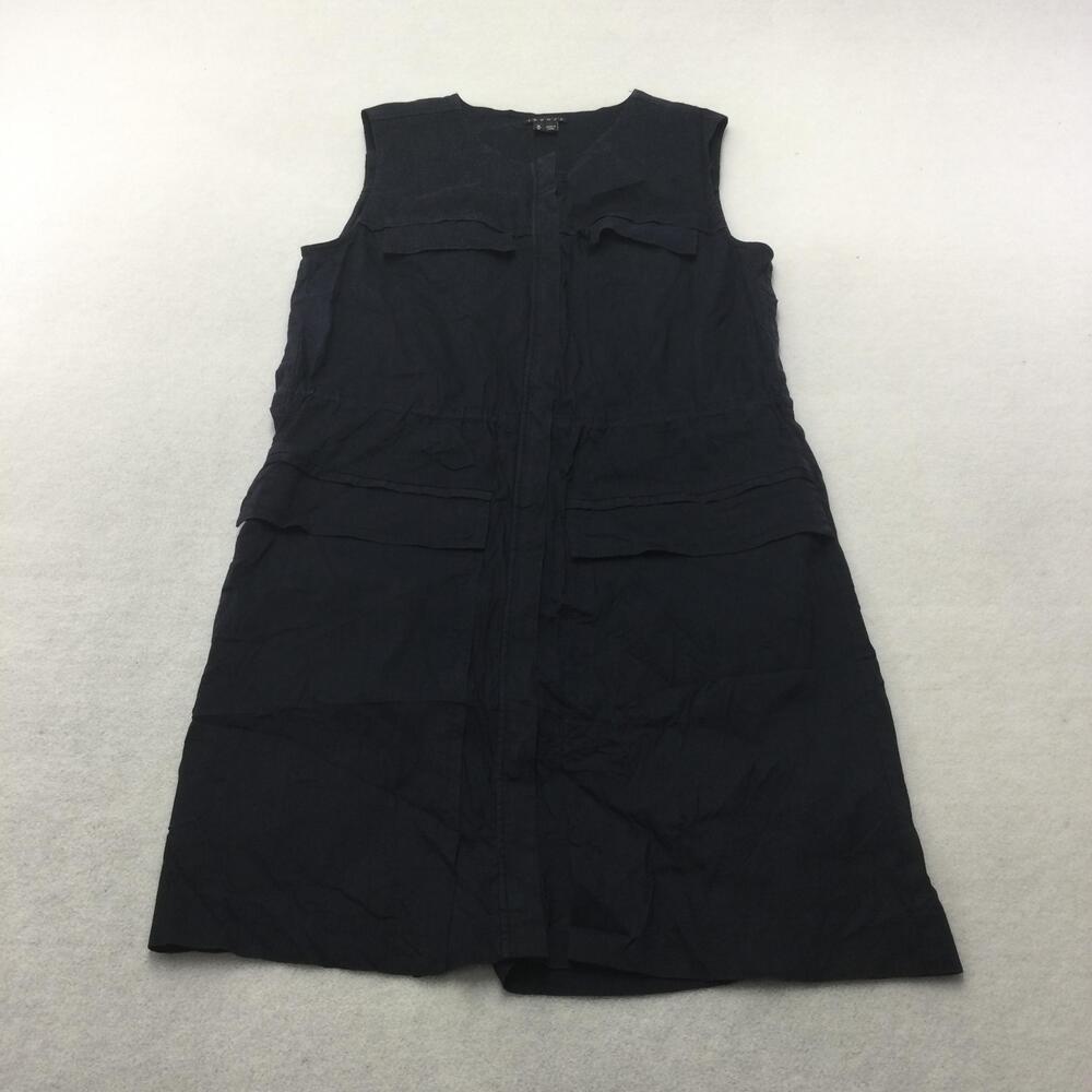 Theory Shirt Dress Womens Medium Blue Linen Blend Sleeveless Pockets Work Casual